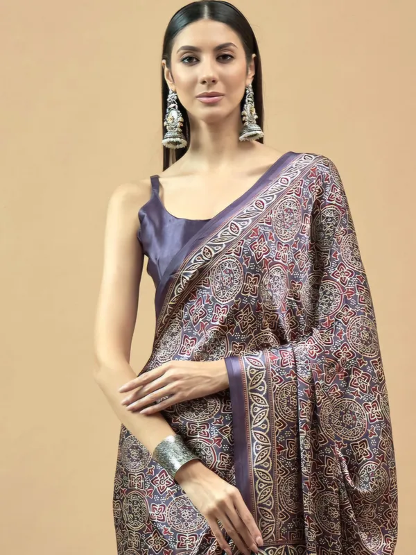 Green_Traditional_Ajrakh_Print_Semi_Modal_Silk_Saree_740006